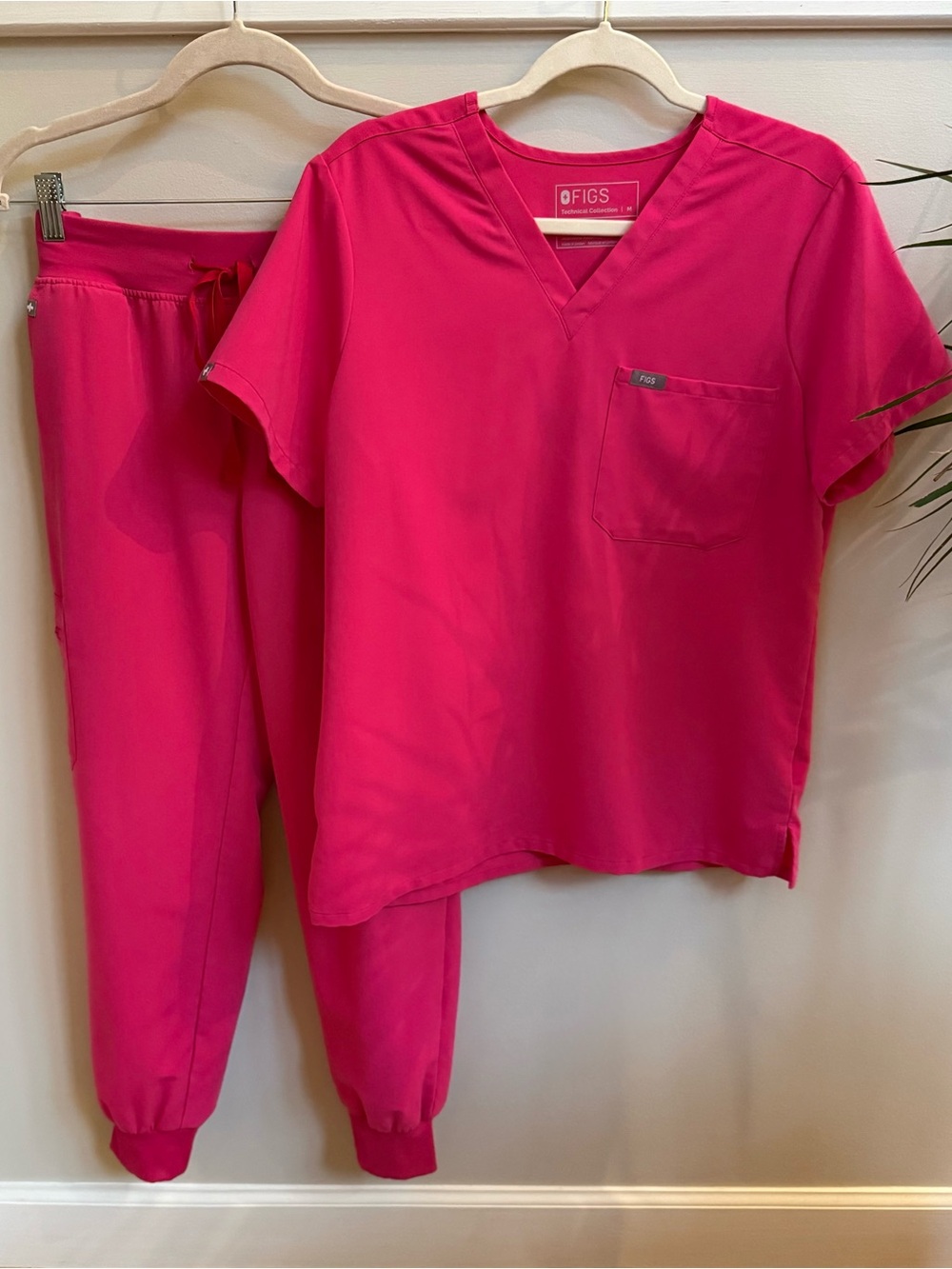 FIGS Caterina One-Pocket Scrub Top & Jogger Pants in Shocking Pink